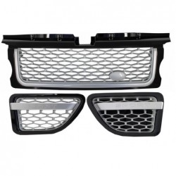 Central Grille and Side Vents Assembly suitable for Land Range Rover Sport L320 (2005-2008) Autobiography Look Black Silver Edit