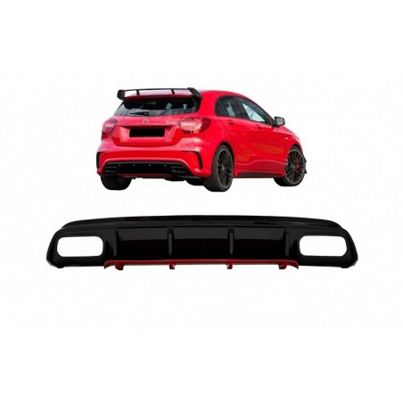 Rear Bumper Valance Diffuser suitable for Mercedes W176 A-Class (2012-2018) A45 Facelift Design Red Edition