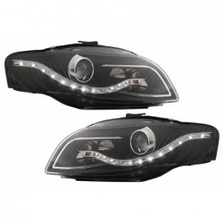 Priekiniai žibintai LED DRL DAYLIGHT tinka Audi A4 B7 (11.2004-03.2008) Juoda