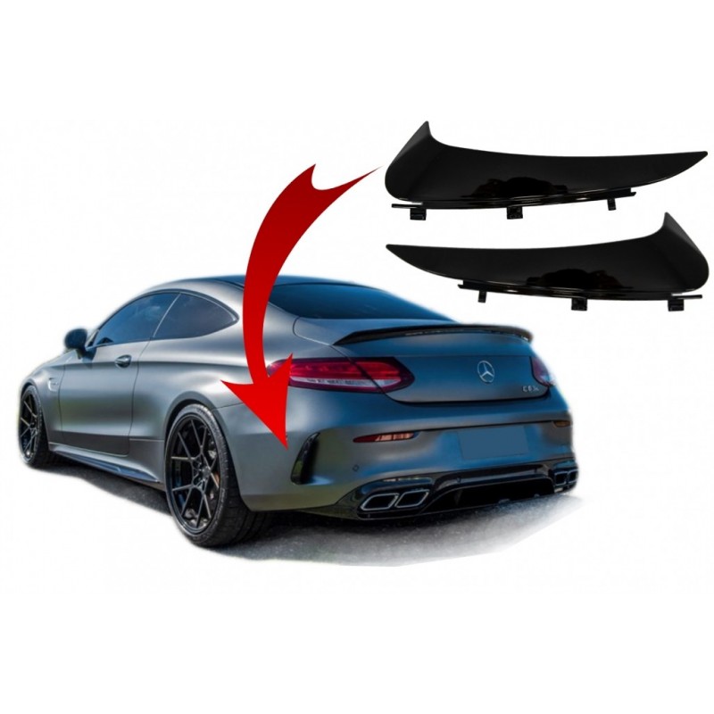Rear Bumper Flaps Side Fins Flics suitable for Mercedes C-Class C205 A205 (2014-2018) Coupe Cabriolet Piano Black