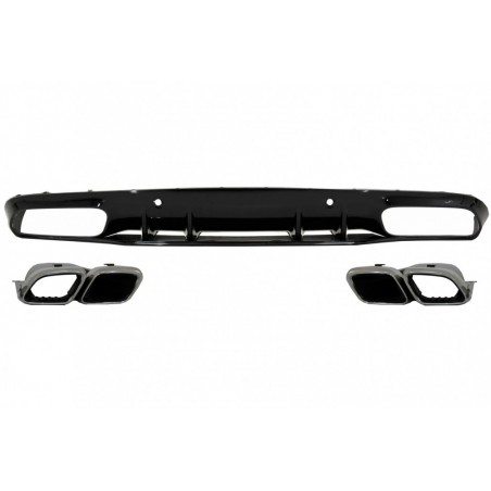 Rear Bumper Valance Diffuser suitable for Mercedes C-Class C205 A205 Coupe Cabriolet (2014-2019) Facelift C63S Design Silver Tip