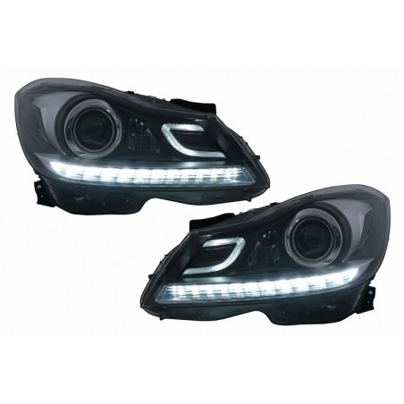LED DRL priekiniai žibintai, tinkami Mercedes C-Class W204 S204 (2011-2014) su dinaminiu nuosekliu posūkio žibintu