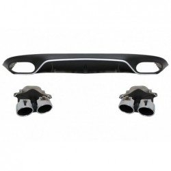 Rear Diffuser with Exhaust Tips suitable for Mercedes E-Class C238 A238 AMG Sport Line Coupe Cabrio (2016-2019) E53 Design Silve