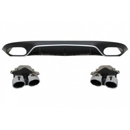 Rear Diffuser with Exhaust Tips suitable for Mercedes E-Class C238 A238 AMG Sport Line Coupe Cabrio (2016-2019) E53 Design Silve