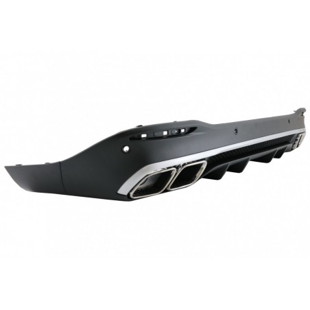 Rear Diffuser with Silver Exhaust Muffler Tips suitable for Mercedes GLE W167 SUV V167 Sport Line (2019-Up) GLE 63 Design