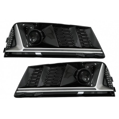 Bumper Lower Grille ACC Covers Side Grilles suitable for Audi A4 B9 Sedan Avant (2016-2018) RS4 Design Silver Edition