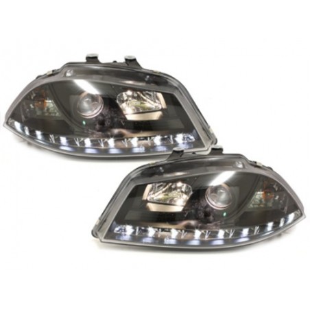 DAYLINE Headlights LED suitable for Seat Ibiza 6L (04.2002-2008) DRL Black