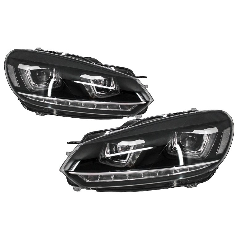 Headlights suitable for VW Golf 6 VI (2008-2013) Golf 7 3D LED DRL U-Design LED Flowing Turning Light Chrome