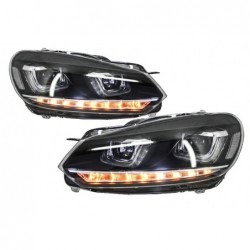 Headlights suitable for VW Golf 6 VI (2008-2013) Golf 7 3D LED DRL U-Design LED Flowing Turning Light Chrome