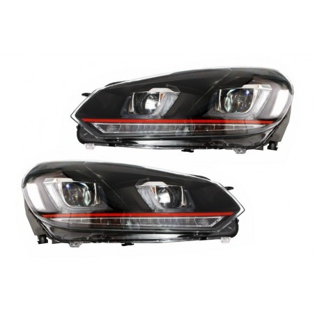 Headlights suitable for VW Golf 6 VI (2008-2012) Golf 7 3D LED DRL U-Design LED Flowing Turning Light Red Stripe GTI
