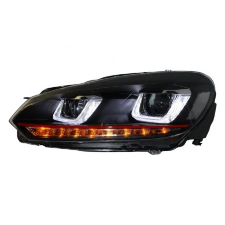 Headlights suitable for VW Golf 6 VI (2008-2012) Golf 7 3D LED DRL U-Design LED Flowing Turning Light Red Stripe GTI