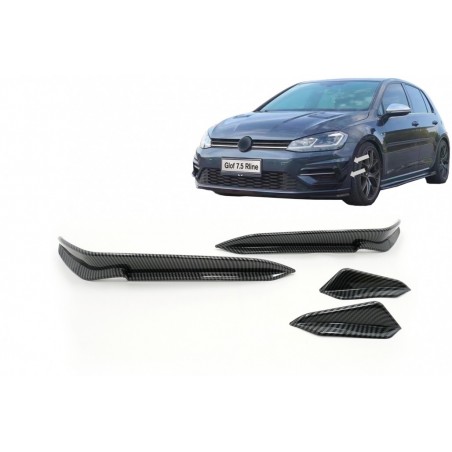 Front Bumper Side Fins Flaps suitable for VW Golf 7.5 5G R Hatchback (2017-2020) Carbon Look
