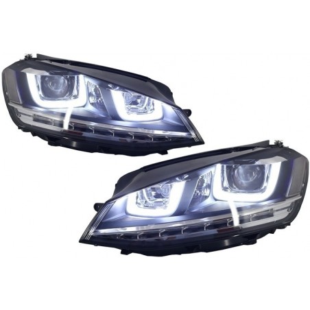 Headlights 3D LED DRL suitable for VW Golf 7 VII (2012-2017) Silver R-Line LED Flowing Dynamic Sequential Turning Lights