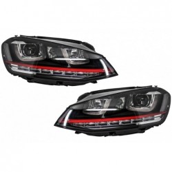 Headlights 3D LED DRL suitable for VW Golf 7 VII (2012-2017) RED R20 GTI Look LED Flowing Turning Lights