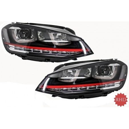 RHD priekiniai žibintai 3D LED DRL tinka VW Golf 7 VII (2012-2017) RED R20 GTI Look LED tekantys dinaminiai nuoseklūs posūkio ži