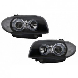 Headlights suitable for BMW Seria 1 E81 E82 E87 E88 (2004-2011) Angel Eyes 2 Halo Rims Black