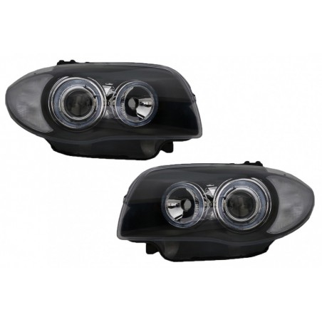 Headlights suitable for BMW Seria 1 E81 E82 E87 E88 (2004-2011) Angel Eyes 2 Halo Rims Black