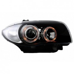 Priekiniai žibintai tinka BMW Seria 1 E81 E82 E87 E88 (2004-2011) Angel Eyes 2 Halo Ratlankiai Juodi