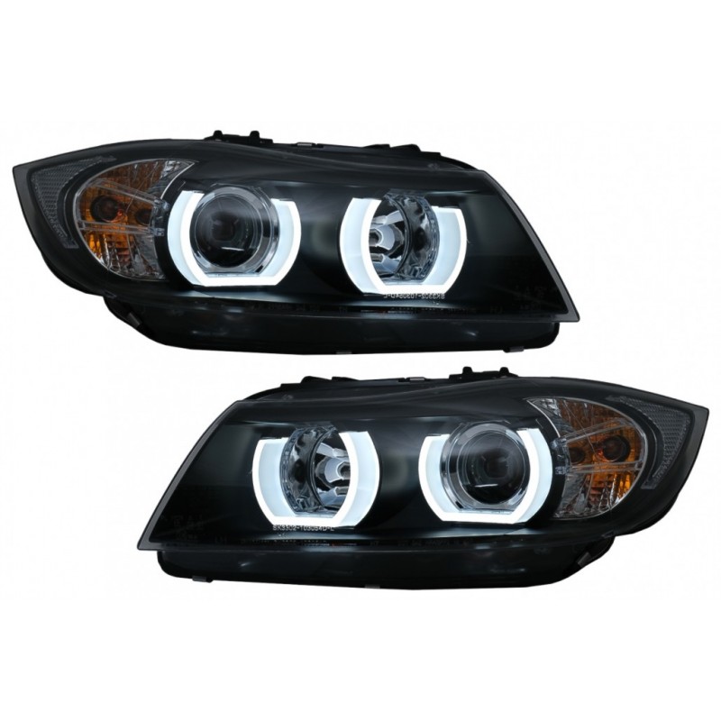 U-LED 3D Headlights Xenon suitable for BMW 3 Series E90 Limousine E91 Touring (03.2005-08.2008) LHD Black