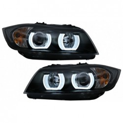 U-LED 3D Headlights Halogen suitable for BMW 3 Series E90 Limousine E91 Touring (03.2005-08.2008) LHD Black