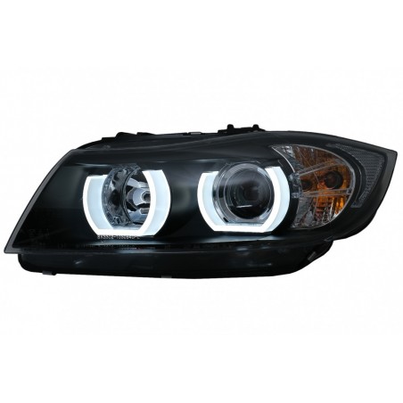 U-LED 3D priekiniai žibintai Halogeniniai tinka BMW 3 serijos E90 Limousine E91 Touring (03.2005-08.2008) LHD Black