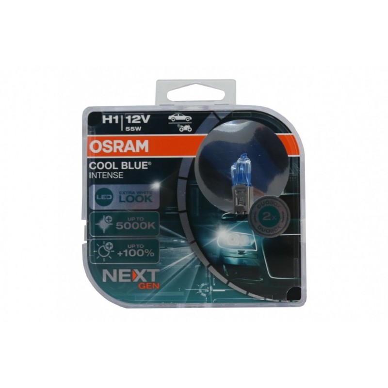 OSRAM COOL BLUE INTENSE NEXT GEN H1 Auto-Moto halogeninis priekinis žibintas 64150CBN-HCB 12V kieto dangčio dėžutė (2 vienetai)
