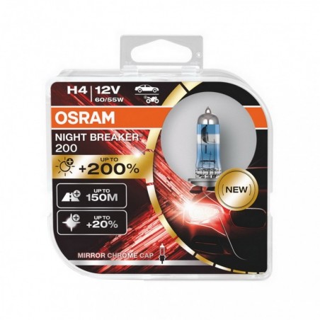 OSRAM NIGHT BREAKER 200 H4 Auto-Moto Halogeninis priekinis žibintas 64193NB200-HCB Hardcore Box