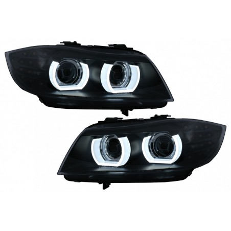 3D Angel Eyes LED DRL Xenon Headlights suitable for BMW 3 Series E90 E91 LCI (2008-2011) Black