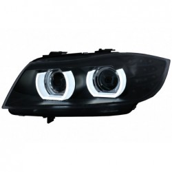 3D Angel Eyes LED DRL Xenon Headlights suitable for BMW 3 Series E90 E91 LCI (2008-2011) Black