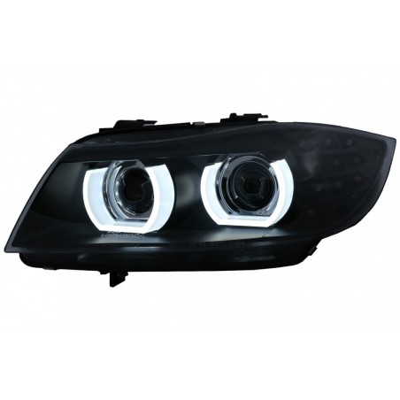 3D Angel Eyes LED DRL Xenon priekiniai žibintai, tinkami BMW 3 serijos E90 E91 LCI (2008-2011) juodi