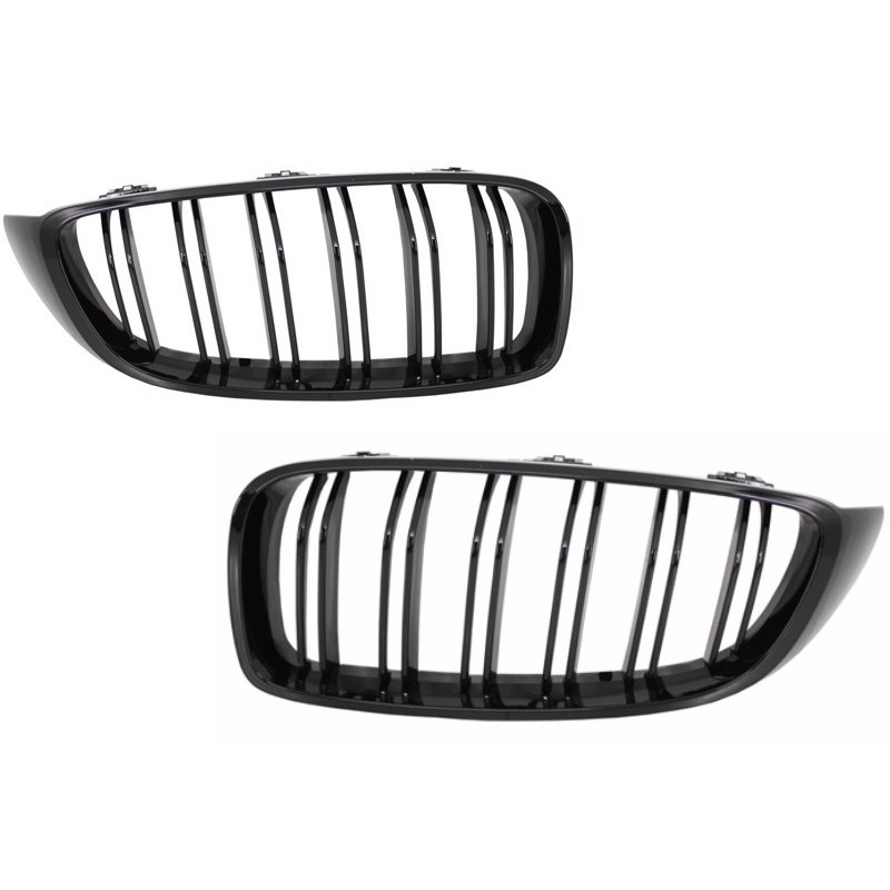 Central Kidney Grilles suitable for BMW 4 Series F32 F33 F36 (2013-03.2019) Double Stripe M Design Piano Black
