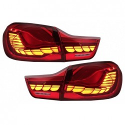 OLED galiniai žibintai, tinkami BMW 4 serijos F32 F33 F36 M4 F82 F83 (2013-03.2019) Raudoni skaidriai su dinamine nuoseklia posū