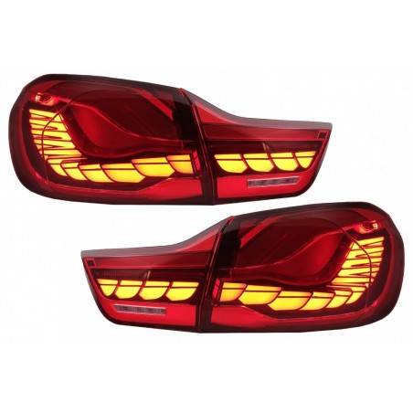 OLED galiniai žibintai, tinkami BMW 4 serijos F32 F33 F36 M4 F82 F83 (2013-03.2019) Raudoni skaidriai su dinamine nuoseklia posū