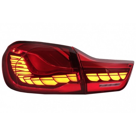 OLED galiniai žibintai, tinkami BMW 4 serijos F32 F33 F36 M4 F82 F83 (2013-03.2019) Raudoni skaidriai su dinamine nuoseklia posū