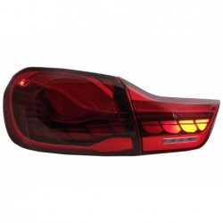 OLED galiniai žibintai, tinkami BMW 4 serijos F32 F33 F36 M4 F82 F83 (2013-03.2019) Raudoni skaidriai su dinamine nuoseklia posū