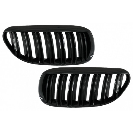 Centrinės priekinės inkstų grotelės, tinkamos BMW 6 serijos E63 E64 LCI Pre-LCI (2004-2010) M Design Double Stripe Piano Black