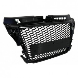 Badgeless Front Grille suitable for Audi A3 8P Facelift (2007-2012) RS Design Honeycomb Piano Black Grille With PDC Covers