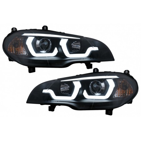 Tube Light LED DRL Angel Eyes Headlights suitable for BMW X5 E70 (2007-2013) Black