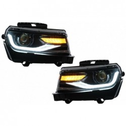 Priekiniai žibintai LED DRL tinka Chevrolet Camaro Mk5 Facelift (2014-2015) Sequential Amber Dynamic Posing Lights Conversion į 